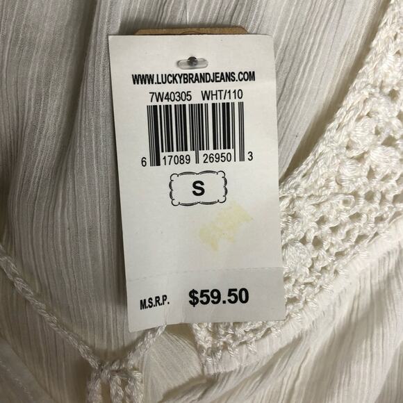 LUCKY BRAND White Popover Blouse Tassel Tie Short Sleeve Top Lightweight NWT S - Picture 6 of 7